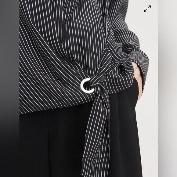 RAG & BONE  BLACK/WHITE STRIPE FELIX POPOVER 100% Silk Size SP - Picture 6 of 16